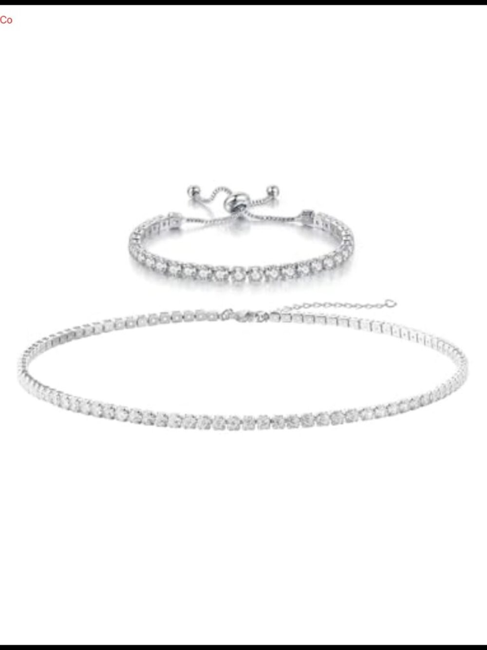 CZ Tennis Necklace Bracelet Jewelry Set 18k Gold Plated Stainless Steel